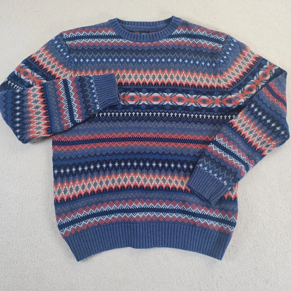 Gap Kid's Sweater XXL 14-16 Blue Pink Fair Isle Wool Blend Crewneck Soft EUC
